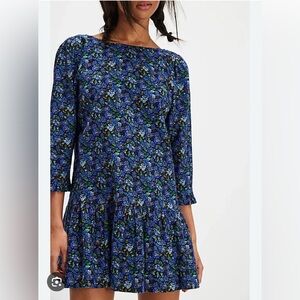 Free People Blue Floral 3/4 Sleeve Dress
